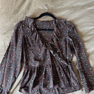 Madewell Black Wrap Blouse with Red and White Stars